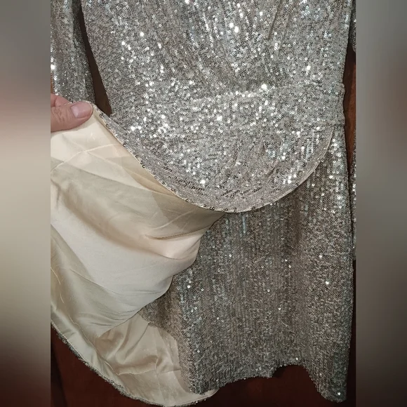 Ramy Brook Champagne Long Sleeve Sequin Mini Dress - Picture 5 of 9